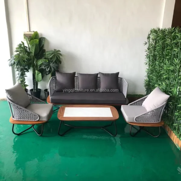 Rattan Sofa Nordic sunscreen waterproof leisure villa outdoor rope editing sofa - Image 6