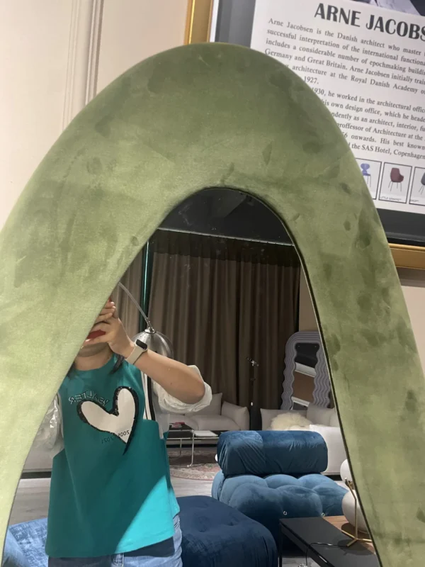 Dressing Floor Mirror Hanging Free Standing Full Body fabric upholstery Mirror wave mirror - Image 3