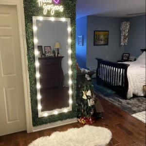 Full Length Vanity Mirror LED light bulbs Large Long Wall  Full Length Mirror Leaner Floor Hanging Dress Black/Silver
