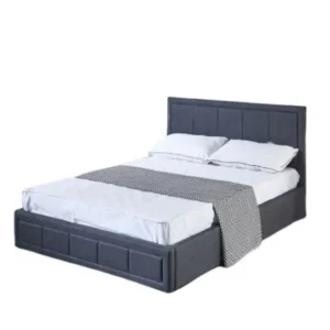 Grey fabric full bed frame with mesh soft head board and tail
