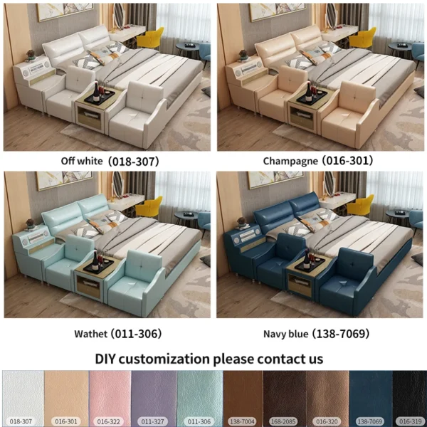 Big Headboard Double Bed Genuine Leather Beds Frame Leather Combinatorial Type Modern Luxury Leather Bed - Image 3