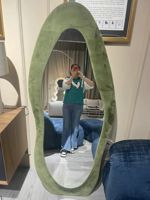 Dressing Floor Mirror Hanging Free Standing Full Body fabric upholstery Mirror wave mirror - Image 5