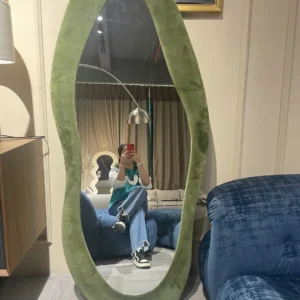 Dressing Floor Mirror Hanging Free Standing Full Body fabric upholstery Mirror wave mirror