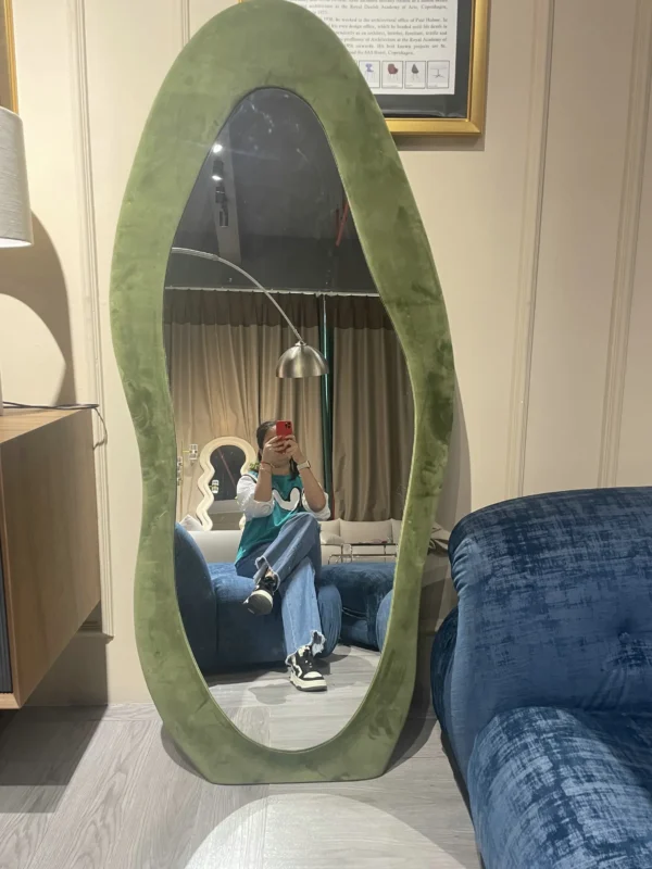 Dressing Floor Mirror Hanging Free Standing Full Body fabric upholstery Mirror wave mirror