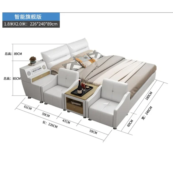Big Headboard Double Bed Genuine Leather Beds Frame Leather Combinatorial Type Modern Luxury Leather Bed - Image 5