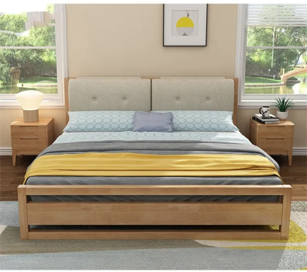 upholstered popular thick wooden frame simple design comfortable fabrics leather large size bedroom household furniture soft bed - Image 2