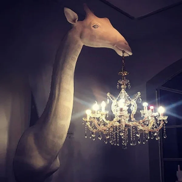 White Giraffe Wall Lights Decoration Art Gallery Hall Giraffe Mouth Hanging Candle Bulb Lamp Drawing Money Wall Lamps - Image 3