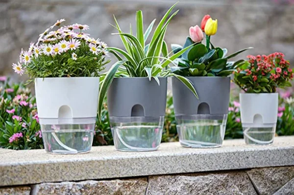 3.2 Inch Self Watering Flower Pot Modern Decorative Plastic Planter with Extra Large Water Storage for House Plants