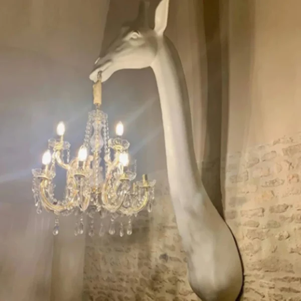 White Giraffe Wall Lights Decoration Art Gallery Hall Giraffe Mouth Hanging Candle Bulb Lamp Drawing Money Wall Lamps