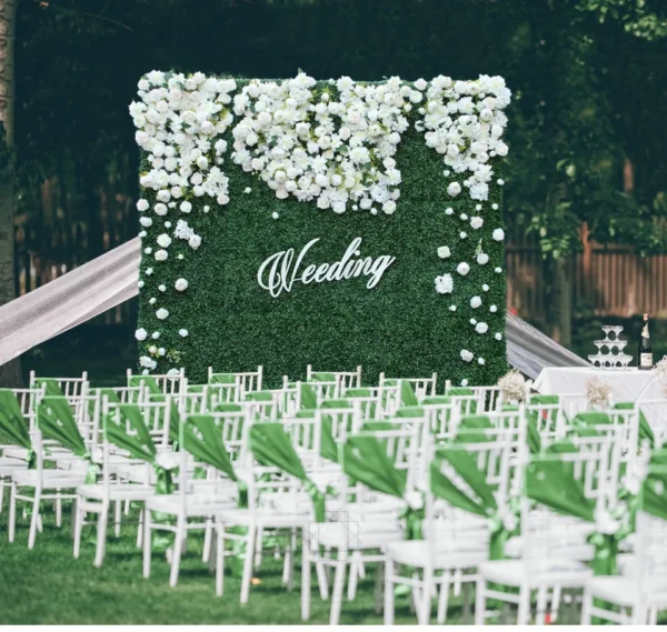 Cloth Plant Wall White Artificial Rose Roll Up Fabric Green Turf Outdoor Wedding Backdrop Flower Wall Party Props Window Display - Image 4