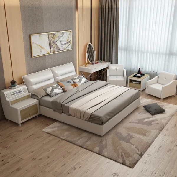 Big Headboard Double Bed Genuine Leather Beds Frame Leather Combinatorial Type Modern Luxury Leather Bed - Image 2