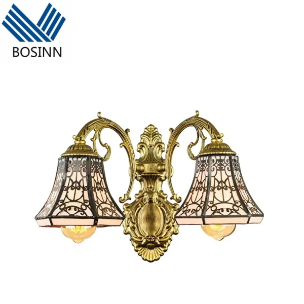 Double Lantern Gallery Mosaic Wall Lamp Stained Glass Flower Spotlight Down Pattern Sculpture Angel Magic Wall Light - Image 4