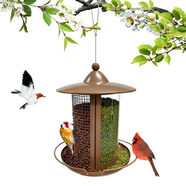 Large Capacity Bird Feeder Hanging Metal Mesh with Copper Holder Wild Outdoor Garden Backyard with Plastic Tube Hopper Feeders - Image 6