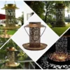 2 In 1 Solar Energy Bird Feeder Waterproof Garden Solar Street Lamp Birdhouse Wall Hanging Bronze Metal Tray Bird Feeder Outdoor - Image 2