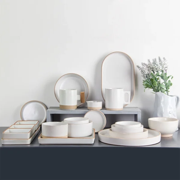 White Korean Style Sandy Soil Dinnerware Ceramic Plates Figuline Porcelain Plate Mug Dishes Kitchenware Set with Lid Cover - Image 5