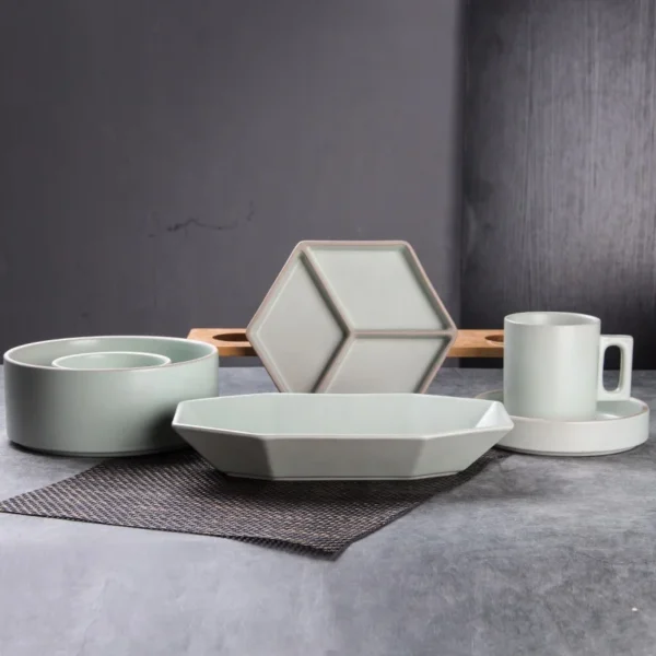 White Korean Style Sandy Soil Dinnerware Ceramic Plates Figuline Porcelain Plate Mug Dishes Kitchenware Set with Lid Cover - Image 2