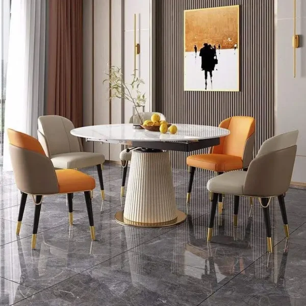 Luxury Marble Dining Table Set – Modern Semicircle Table with 6 Chairs - Image 3