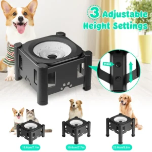 Adjustable Stainless Steel Elevated Dog Bowl – 2.2L Non-Slip Slow Water Feeder