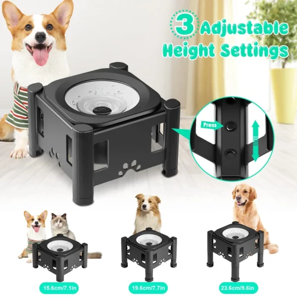 Adjustable Stainless Steel Elevated Dog Bowl – 2.2L Non-Slip Slow Water Feeder