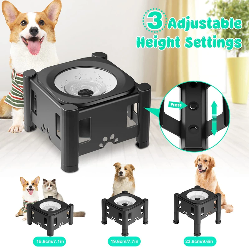 Adjustable Stainless Steel Elevated Dog Bowl – 2.2L Non-Slip Slow Water Feeder