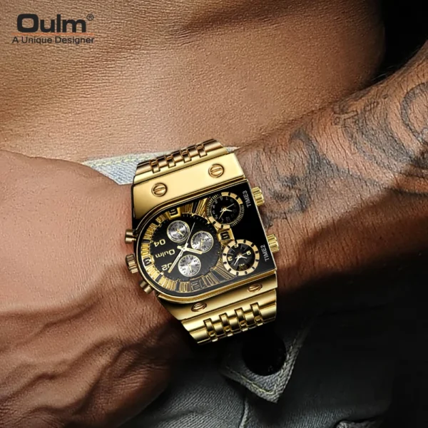 Oulm 9315 Luxury Men’s Quartz Watch – Gold Strap, Triple Dials, Waterproof - Image 5