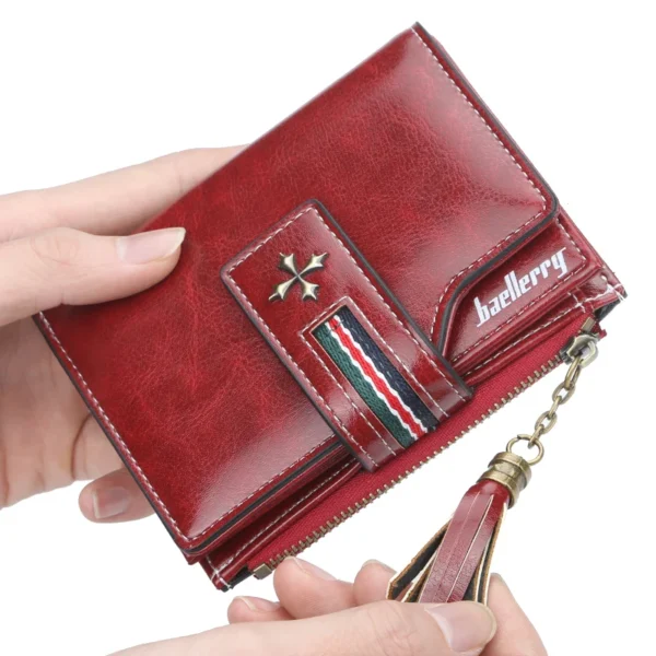 Baellerry Hot New Tassel Zipper Wallet Women Short Purse Oil Wax Leather Handbag - Image 4