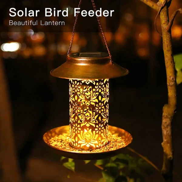 Solar Hanging Bird Feeder – Metal Feeder & Garden Lantern for Cardinals - Image 4