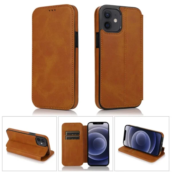 Retro PU Leather Flip Wallet Case – Magnetic Multi-Card Holder for iPhone - Image 6