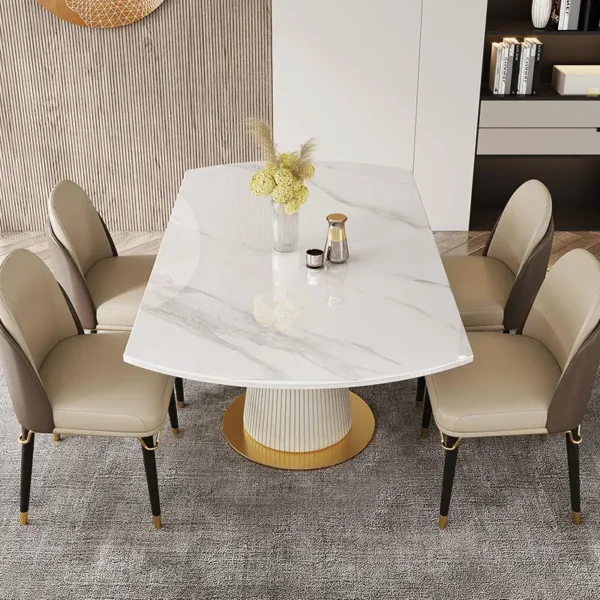 Luxury Marble Dining Table Set – Modern Semicircle Table with 6 Chairs - Image 6