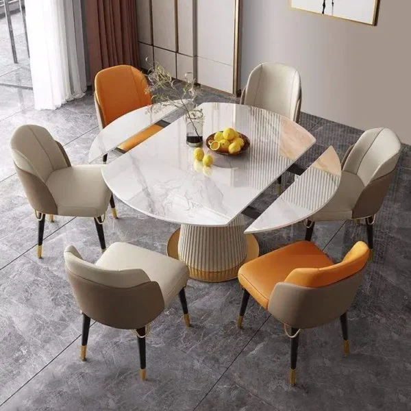 Luxury Marble Dining Table Set – Modern Semicircle Table with 6 Chairs - Image 2