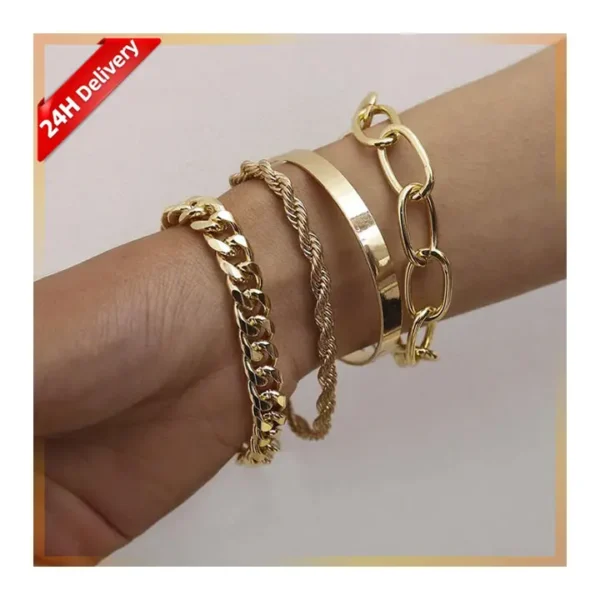 HOVANCI Vintage 14K Gold Plated Bracelet Set – Elegant Charm Jewelry - Image 6