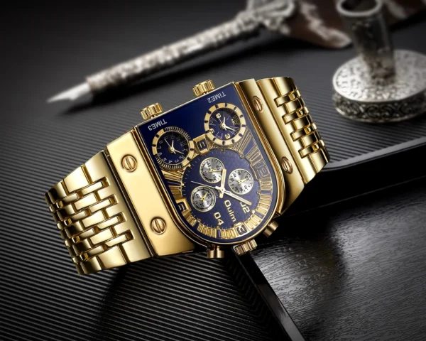 Oulm 9315 Luxury Men’s Quartz Watch – Gold Strap, Triple Dials, Waterproof - Image 3