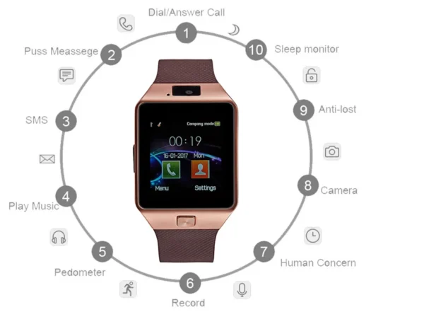 DZ09 Smartwatch with SIM Card – Touch Screen, Camera, Calls, Bluetooth - Image 5