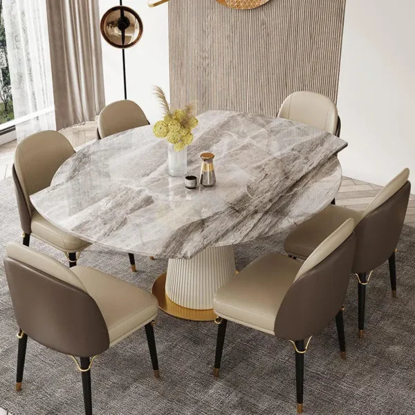 Luxury Marble Dining Table Set – Modern Semicircle Table with 6 Chairs - Image 4