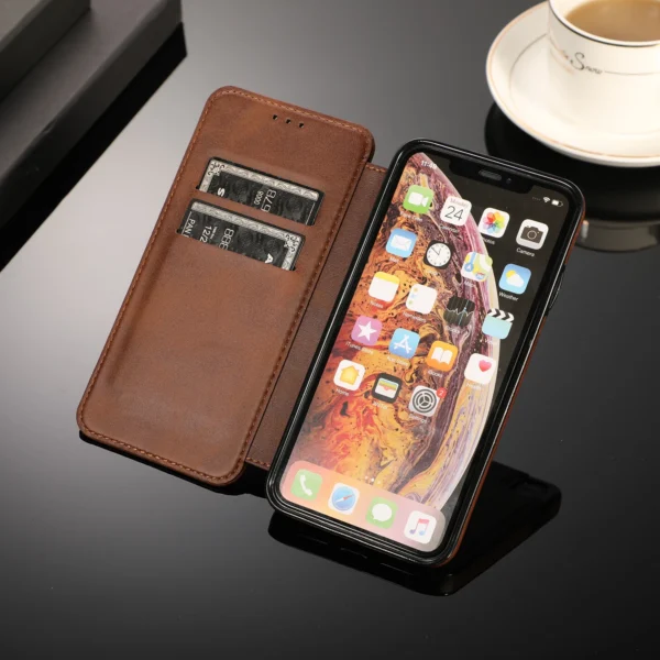 Retro PU Leather Flip Wallet Case – Magnetic Multi-Card Holder for iPhone - Image 4