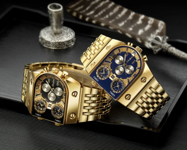 Oulm 9315 Luxury Men’s Quartz Watch – Gold Strap, Triple Dials, Waterproof - Image 4