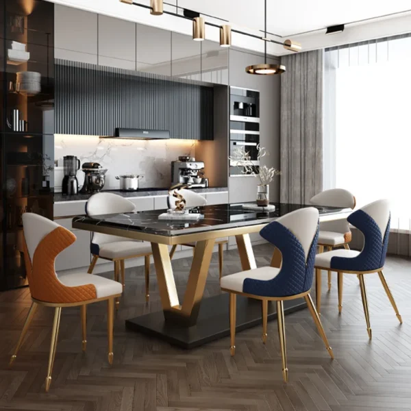 Luxury Nordic Marble Dining Table Set – Modern Square Table with 4 or 6 Chairs - Image 2