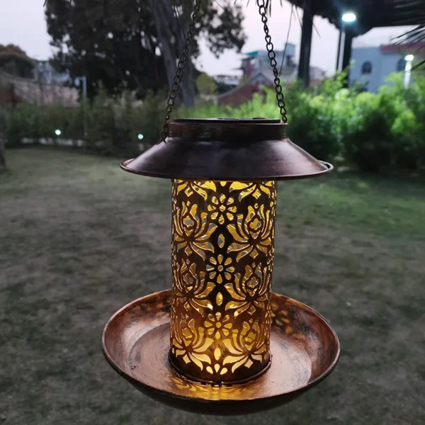 Solar Hanging Bird Feeder – Metal Feeder & Garden Lantern for Cardinals - Image 2