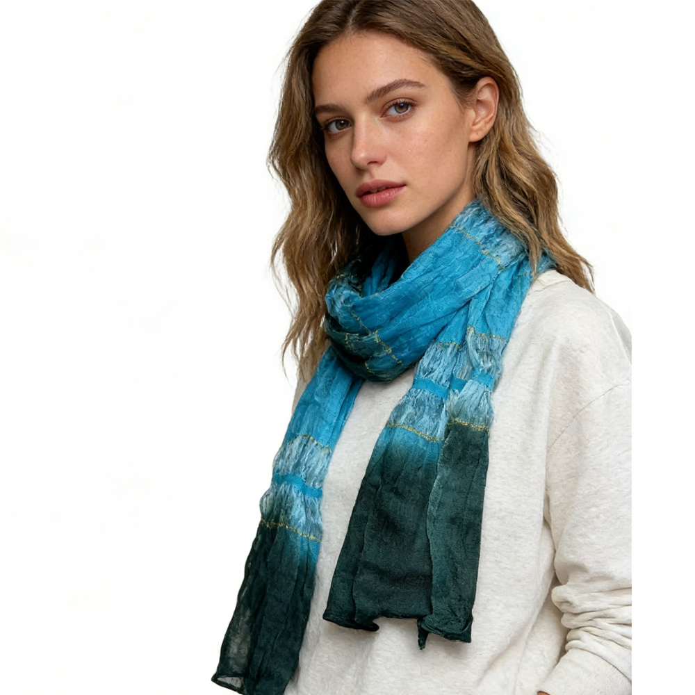 Turquoise Metallic Scarf - Shimmer Skinny Scarf 66inchx9.4inch